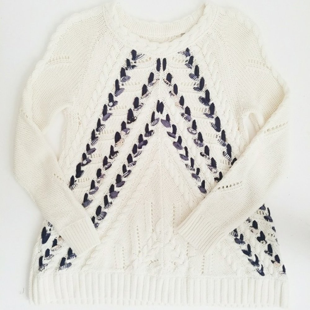 Anthropologie Knitted & Knotted Ribbed Woven Ribbon Sweater